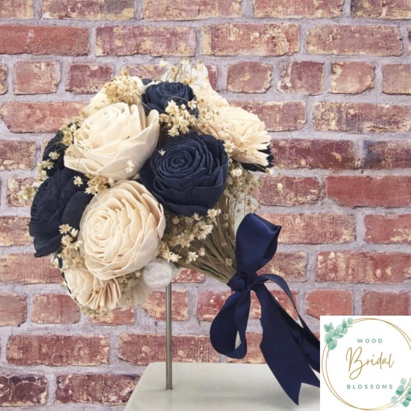 Wood Flower Bouquet- Whimsical Collection- Wood Flower Bouquet Customizable Navy Blue Sola Wood Flower Bouquet Customizable