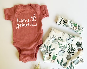 Home grown baby, Plant bummies, Plant baby girl shorties, Plant baby gift, home grown baby, Plants baby shorts, Plant gift