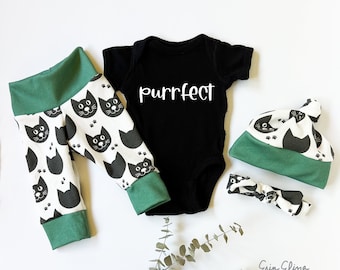 Purrfect cat baby, Cat baby outfit, Cat baby pants, Coming home outfit cats, Cat baby gift, Cat baby gender neutral. Cat lover baby gift
