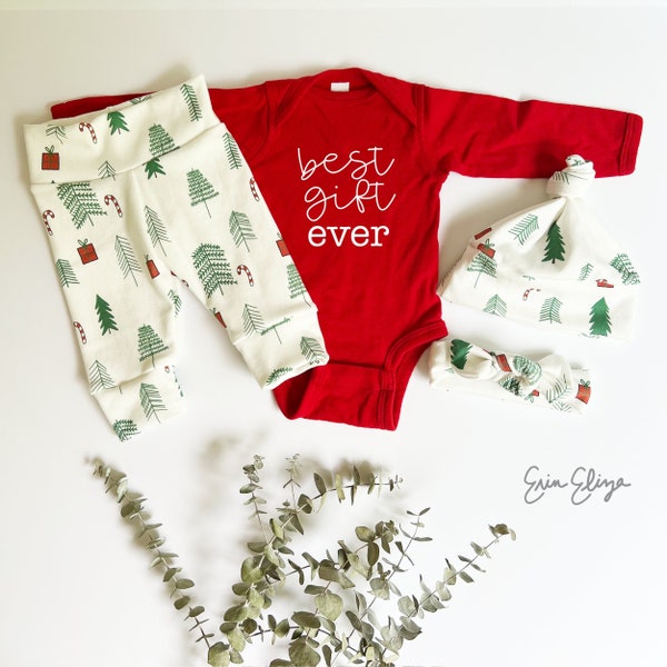 Best gift ever, Best gift ever Christmas outfit, Christmas baby coming home outfit, Gender neutral Christmas baby gift, Christmas baby