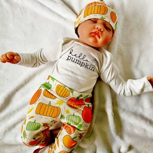 Fall coming home outfit, Pumpkin baby clothing, hello pumpkin, newborn pumpkin outfit, little pumpkin baby outfit, fall baby gift