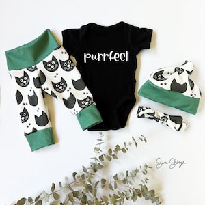Purrfect cat baby, Cat baby outfit, Cat baby pants, Coming home outfit cats, Cat baby gift, Cat baby gender neutral. Cat lover baby gift