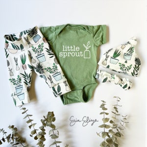 Bebé pequeño brote, Bebé persona planta, Regalos de bebé amantes de las plantas, Ropa de bebé planta género neutro, Baby shower de plantas, Regalos de plantas para bebé