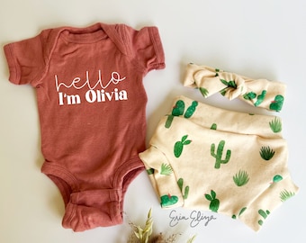 Cactus baby girl outfit, Cactus baby girl bummies, Cactus baby shorts, Cactus coming home outfit, Arizona baby girl outfit, Arizona baby