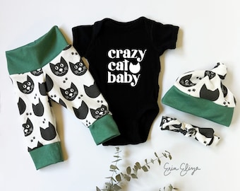 Crazy cat baby, Cat baby outfit, Cat baby pants, Coming home outfit cats, Cat baby gift, Cat baby gender neutral. Cat lover baby gift