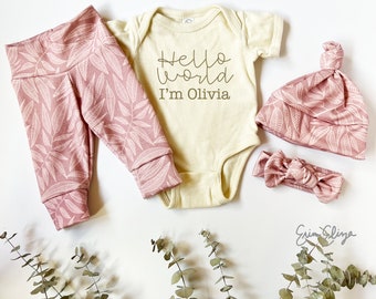 Pink baby girl coming home outfit, Pink baby girl gift, Modern pink coming home outfit baby girl