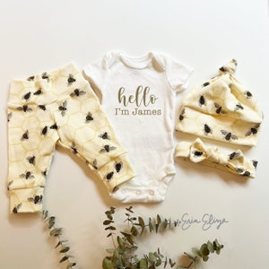 Bee baby shower gift, Gender neutral baby bee outfit, honeybee outfit, Beekeepers baby gift, bee birthday, bee coming home outfit image 1