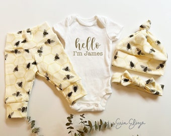 Cadeau de baby shower d'abeille, tenue d'abeille de bébé de genre neutre, tenue d'abeille, cadeau de bébé d'apiculteurs, anniversaire d'abeille, tenue d'abeille de retour à la maison