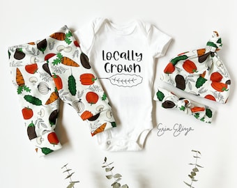 Locally grown baby outfit, Garden baby gift, Vegetable baby gift, Garden lover gift baby, Vegetable baby, Gardener gift ideas baby