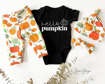 Gender neutral pumpkin coming home outfit, Hello pumpkin outfit, Fall baby outfit, Coming home outfit pumpkin gender neutral, Fall baby gift