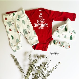 First Christmas baby outfit, Christmas baby coming home outfit gender neutral, Christmas baby gift, Baby&#39;s 1st Christmas, Made in the USA