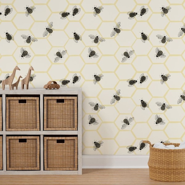 Bee wallpaper, Honey bee wallpaper, Bee drawer liners, Honeycomb bee hive wallpaper, Bee nursery wallpaper, Gender neutral bee wallpaper