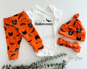 Halloween baby coming home outfit, Cat bat baby clothing, Cat Halloween baby, newborn Halloween clothing, Cat baby gift, baby boy halloween