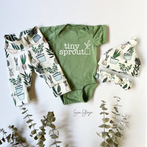 Pequeño brote, traje de bebé de planta, regalos de bebé amantes de las plantas, bebé Tiny Sprout género neutral, baby shower de plantas, regalos de plantas para bebé