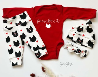 Valentine cat baby, Cat Valentine's Day outfit, Valentine's baby coming home outfit, Gender neutral Valentine baby gift, Purrfect baby