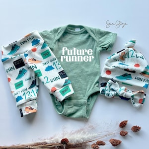 Future Marathoner Baby Outfit: Running Bodysuit, Leggings & Hat