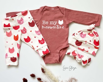 Valentine cat baby, Cat Valentine's Day outfit, Valentine's baby coming home outfit, Baby girl Valentine baby gift, Meowentine baby