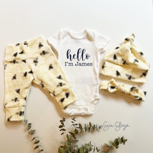 Bee baby shower gift, Gender neutral baby bee outfit, honeybee outfit, Beekeepers baby gift, bee birthday, bee coming home outfit image 2