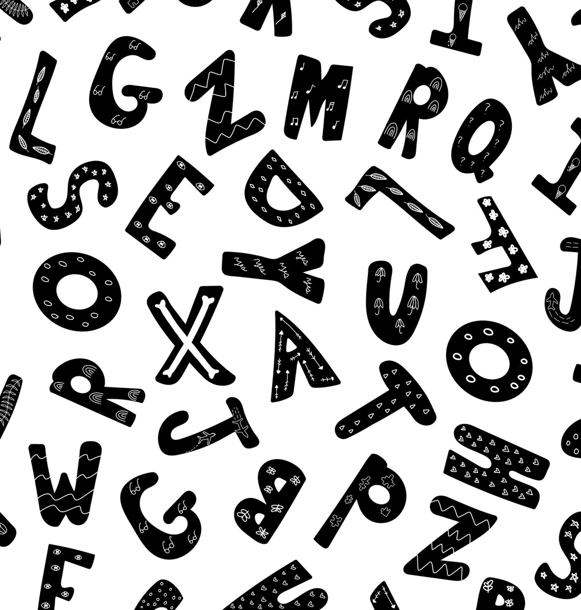 Alphabet Fabric Kids Alphabet Fabric Black and White - Etsy