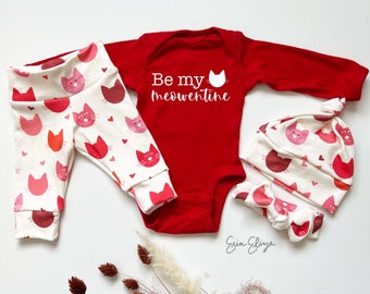 Be Mine baby, cat baby gifts, Cat Valentine's Day outfit, Valentine's baby coming home outfit, Gender neutral Valentine baby gift, Cat baby