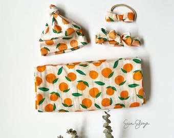 Clementine swaddle blanket, Clementine baby, Citrus baby, Gender neutral summer swaddle, Oranges baby blanket, Coming home outfit summer