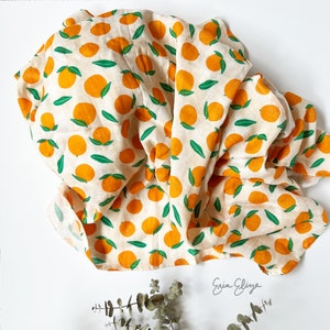 Citrus muslin swaddle, Clementine baby gift, Oranges baby, Clementine swaddle, Oranges baby blanket, Coming home outfit summer