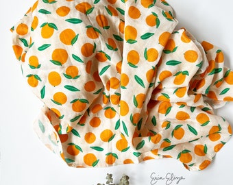 Citrus muslin swaddle, Clementine baby gift, Oranges baby, Clementine swaddle, Oranges baby blanket, Coming home outfit summer