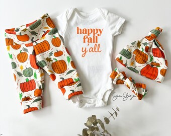 Happy fall y'all, pumpkin coming home outfit, Pumpkin baby, little pumpkin baby, newborn gender neutral pumpkin clothing, pumpkin baby gift