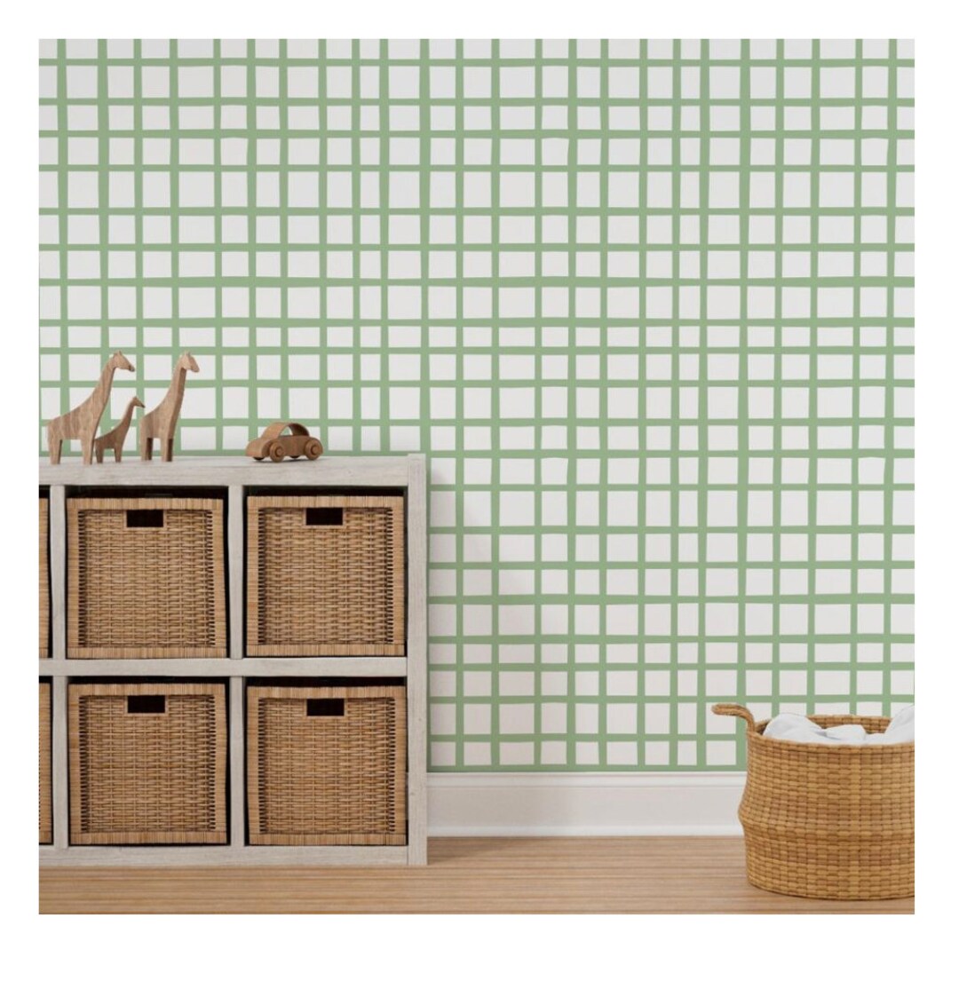 Modern Windowpane Wallpaper, Simple Green Lines Wallpaper, Green and