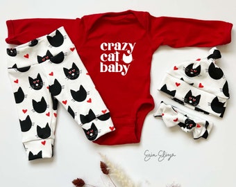 Crazy cat baby, Cat Valentine's Day outfit, Valentine's baby coming home outfit, Gender neutral Valentine baby gift, Cat baby