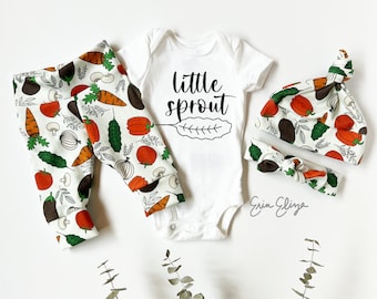 Tenue pour bébé avec petites pousses, cadeau pour bébé chou frisé, tenue pour bébé avec légumes, cadeau pour les amoureux du jardin, bébé avec légumes, idées cadeaux jardiniers pour bébé