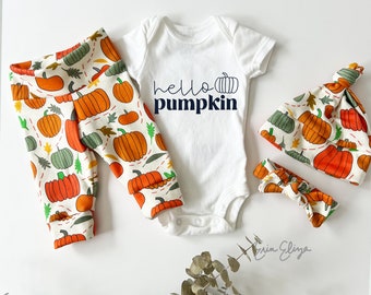 Pumpkin Baby Outfit: Halloween Bodysuit, Leggings & Hat