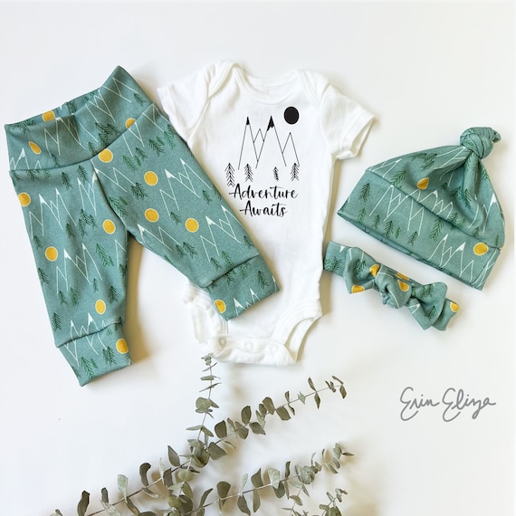 Adventure Awaits Baby Outfit: Mountain Print, Outdoors Theme