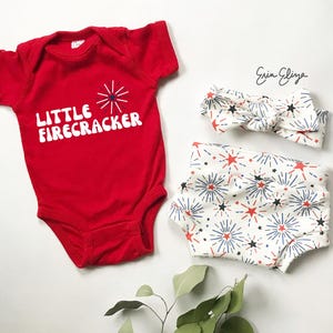4th of July Baby Outfit: Organic Cotton Bloomers & Headband