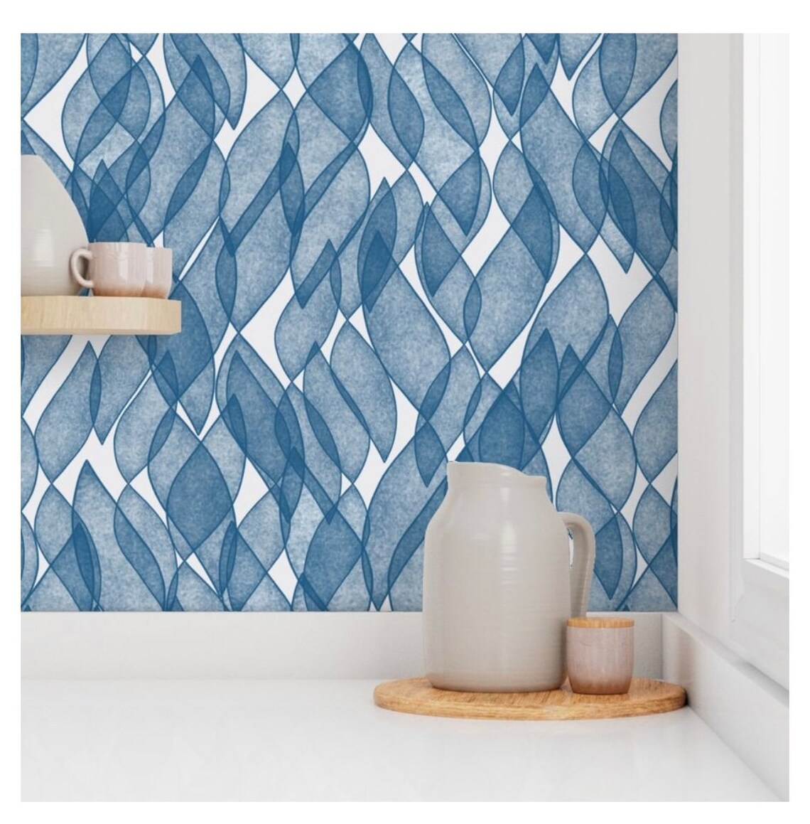 Modern Blue Wallpaper Blue Watercolor Wallpaper Blue Drawer Etsy