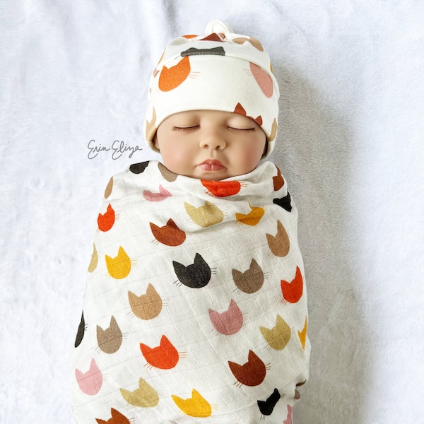 Cat swaddle blanket, Cat baby, Cat lovers baby gift, Gender neutral cats swaddle, Cat baby blanket, Cat baby gifts, Kitten baby gift