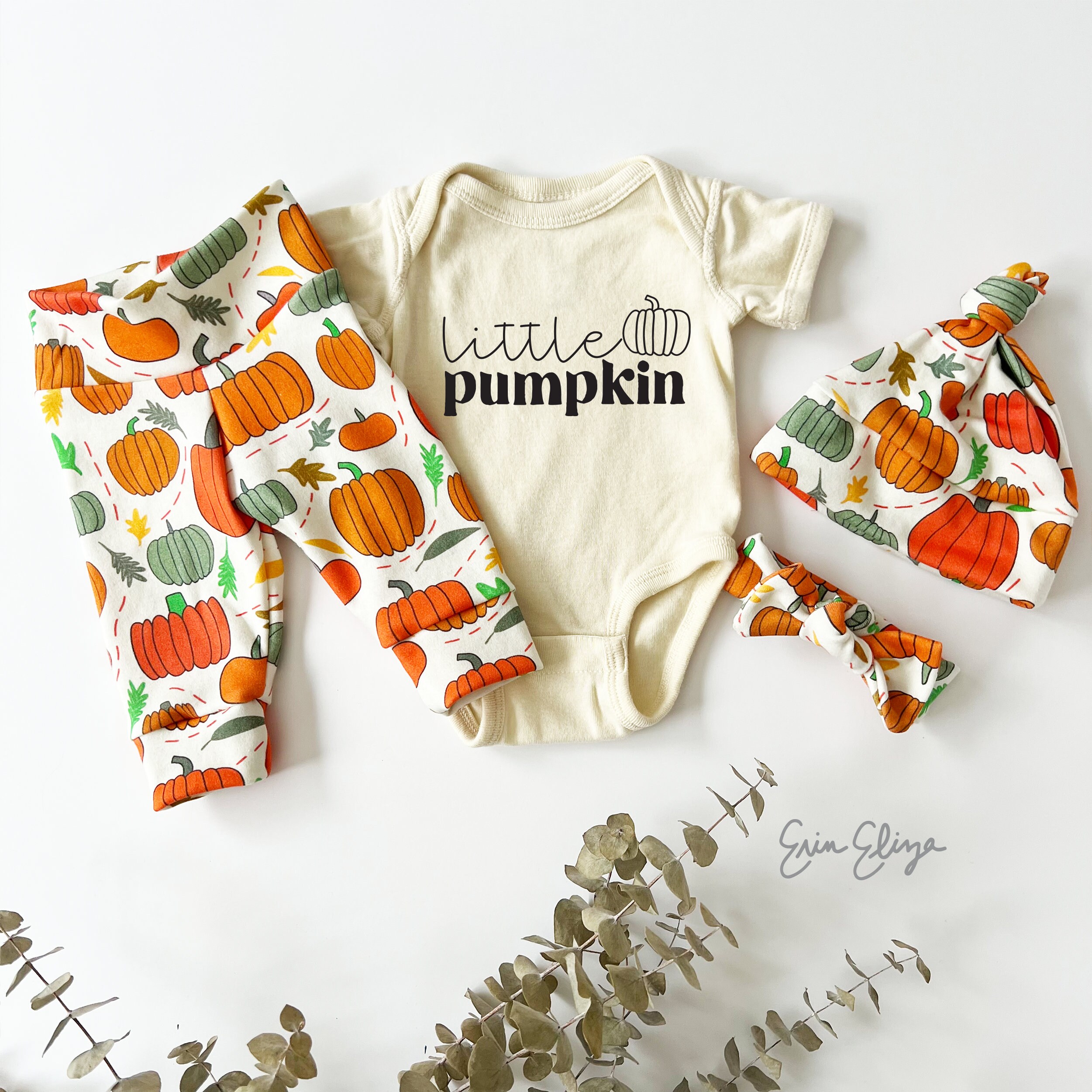 Baby Pumpkin Outfit: Halloween Pants, Bodysuit, and Hat