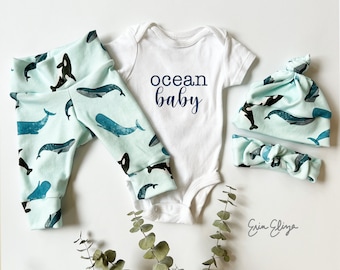 Bébé océan, cadeau bébé océan, tenue de retour à la maison océan, tenue bébé garçon baleine, shower de bébé océan, cadeau bébé baleine, bébé océan