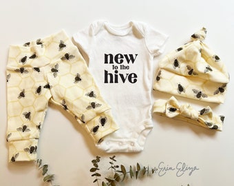 New to the hive, Bee baby shower, Bee baby outfit, Bee kind baby outfit, Newborn bee outfit, Bee coming home outfit, honey bee baby