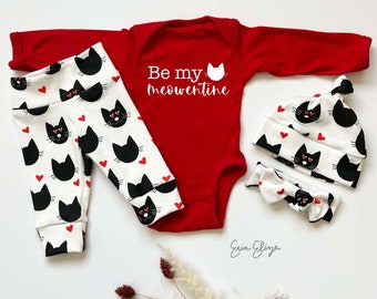 Valentine cat baby, Cat Valentine's Day outfit, Valentine's baby coming home outfit, Gender neutral Valentine baby gift, Meowentine baby