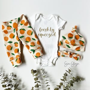 Freshly squeezed, Clementine coming home outfit, Orange baby girl outfit, Clementine baby girl, Citrus baby shower, Baby girl Florida outfit