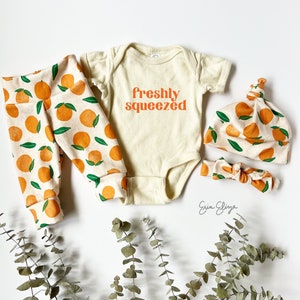 Citrus Baby Outfit: Clementine Print, Gender Neutral Coming Home Set