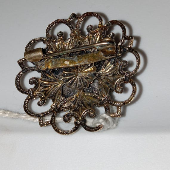 VTG Brooch - Intricate Design Pin with Ruby Red a… - image 2