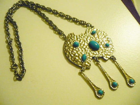 Rare Simulated Turquoise Rope Chain Neckace - image 1
