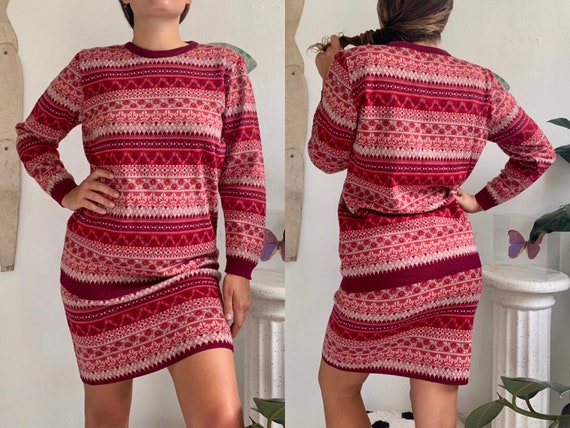 vintage 1980s fair isle intarsia body con knit sw… - image 1