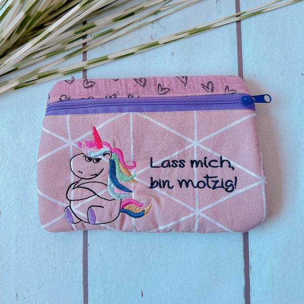 Täschchen "Lass mich bin motzig" Kleinkram rosa Einhorn