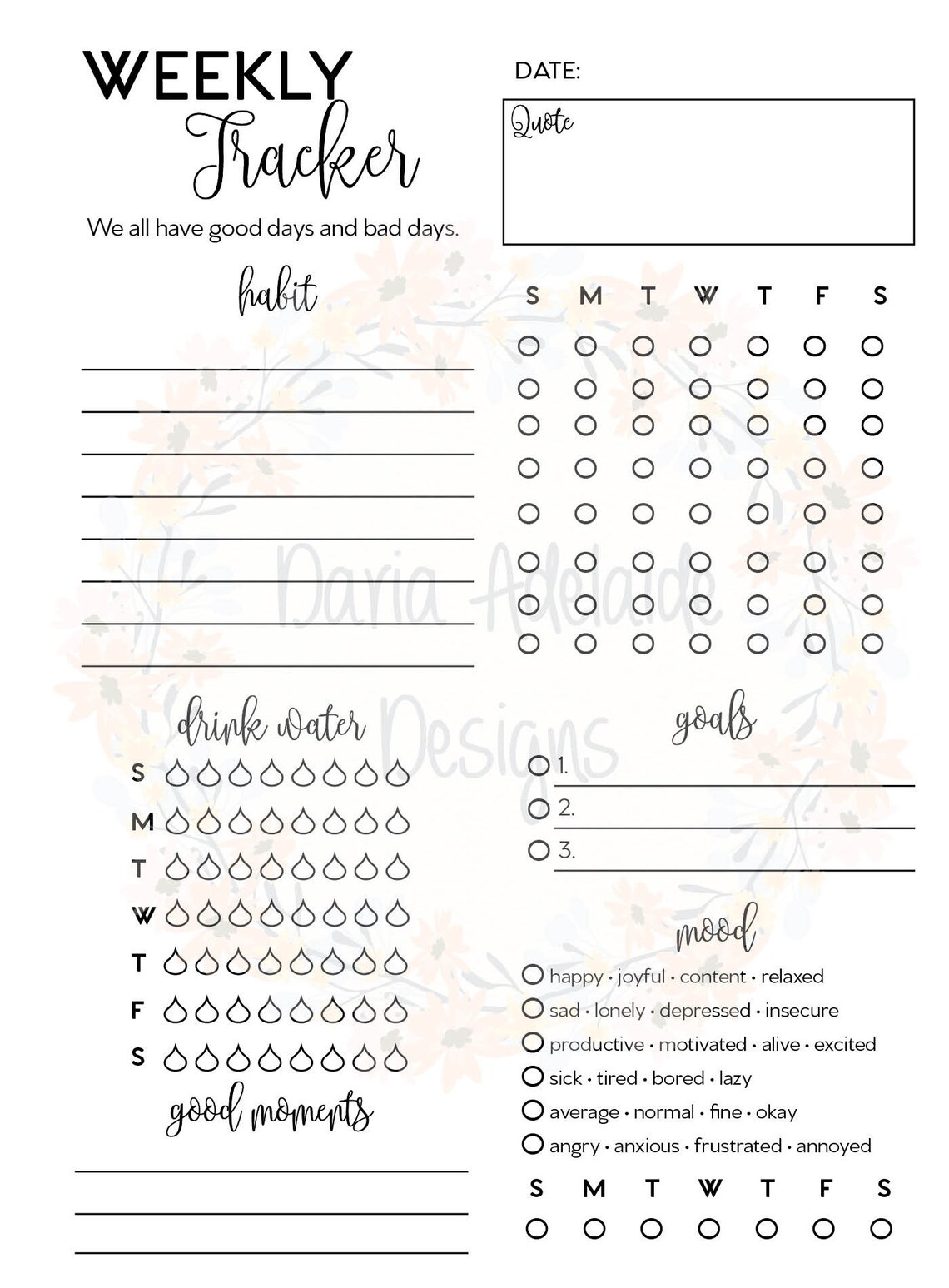Weekly Planner Habit Tracker Goals Tracker Mambi Classic HP Big Happy ...