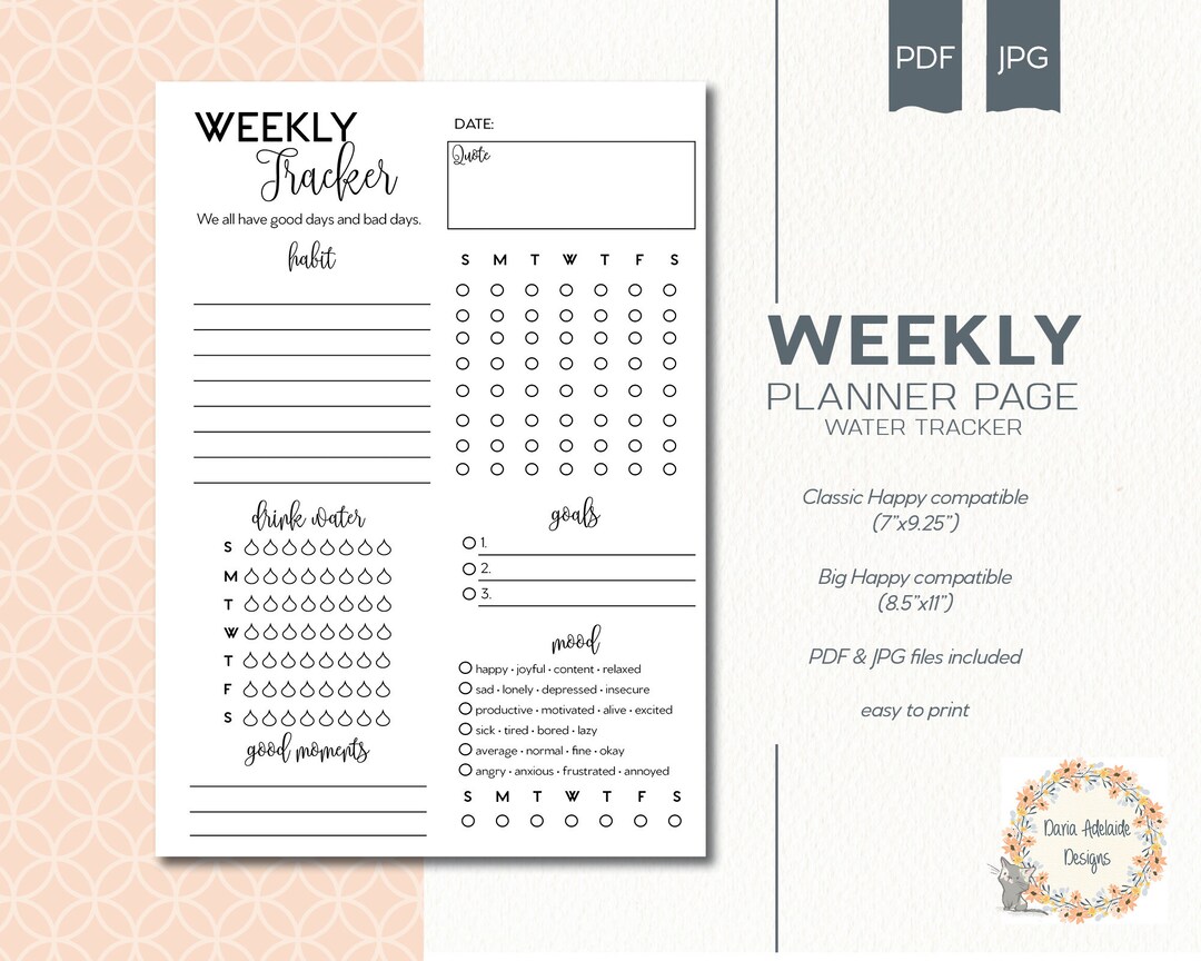 Weekly Planner Habit Tracker Goals Tracker Mambi Classic HP Big Happy ...