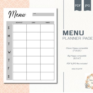 Weekly Planner Menu Mambi Classic HP Big Happy Planner PDF Printable Inserts