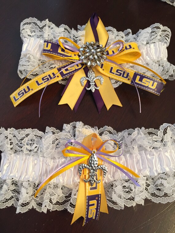 LSU Inspired Garter- Rhinestone and Fleur De Lis-ooh La La! 2 Pc 